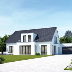 Haus mit Einfahrt neues Dach und Anbau